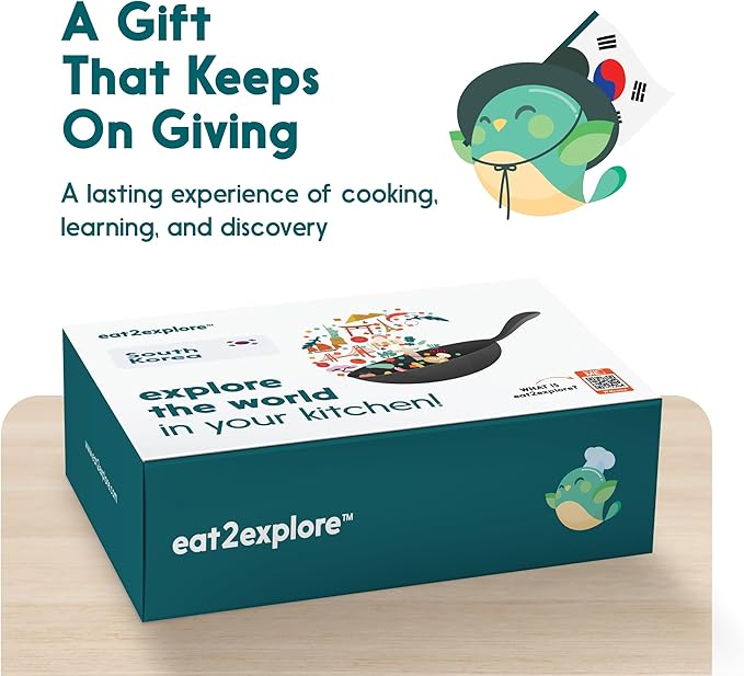 eat2explore Cooking Kits for Kids - Interactive & Educational Set with 3 Recipe Cards, Key Ingredients & Cooking Tools - Ideal Idea for Kids who Love to Create Meals (South Korea Edition)