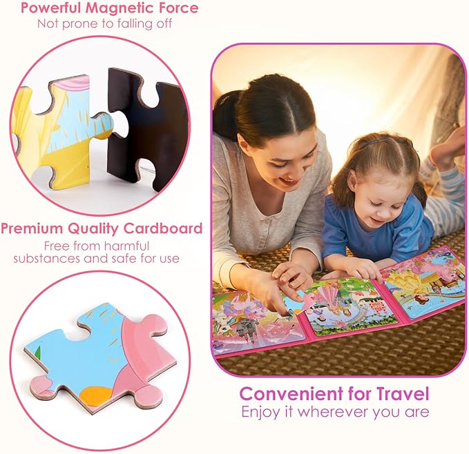 Magnetic Puzzles for Kids Ages 4-6, 36-Piece Toddler Travel Toys Princess Puzzles Ages 3-5, Educational Learning Magnets, Ideal Road Trip Activities Toys for 3 4 5 6 Girls
