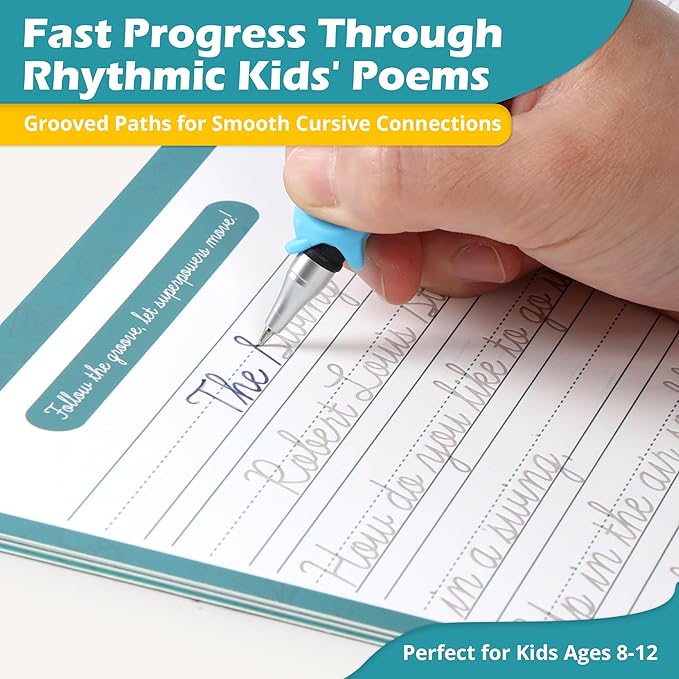 Grooved Cursive Handwriting Workbook for Kids-Reusable Magic Practice Book with Disappearing Ink, Cursive calligraphy Kit, Cursive Copybook for Kids Ages 5-12, Handwriting Without Tears Teens