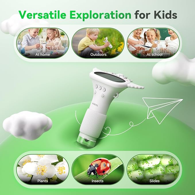 HP40 IPS Microscope for Kids: [Easy and Fun] 2" Portable Handheld Kids Microscope Miniscope, Pocket Mini Scope Educational Science Kit, Christmas Birthday Gifts for Kids, PC View, White