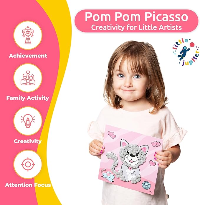 Little Jupiter DIY Pom Pom Art - Makes 10 Art Pieces for Boys & Girls - Crafts for Kids Age 3-5 - Toddler - Kids Crafts Activities