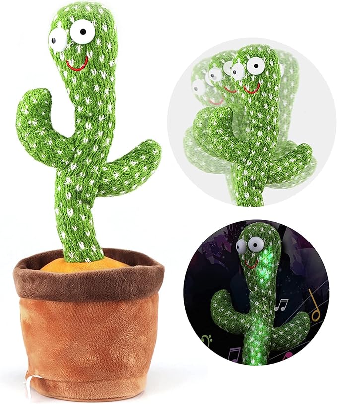 Dancing Cactus Talking Toy,Wriggle Singing Mimicking Cactus,Repeat What You Say,Sing,Dance,Recording,LED(120 Songs)