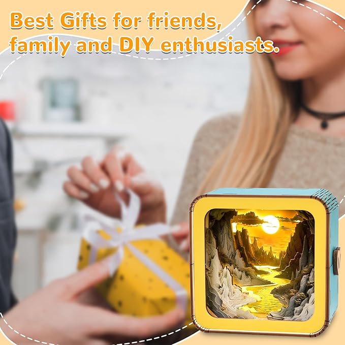 3D Wooden Puzzle Night Light, River Sunset DIY Puzzles for Adults, Eye Care Night Light with Touchable Switch, Personalized Gifts for Family Friend DIY Puzzle Lover