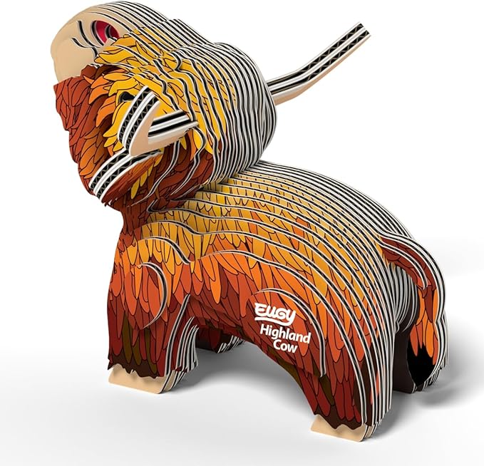Eugy Highland Cow 3D Puzzle - 34 Piece Eco-Friendly Educational Toy Puzzle for Boys, Girls & Kids Ages 6+