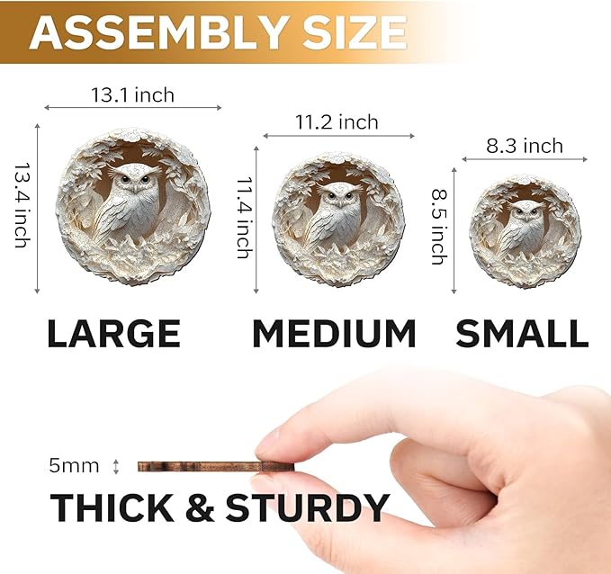 Jigfoxy Wooden Puzzles for Adults, Visual 3D Owl Wood Puzzles Adult, Unique Animal Shape Wooden Jigsaw Puzzles for Adults, Birthday Gifts for Puzzle Lovers, Family (M-11.4 * 11.2in-200pcs)