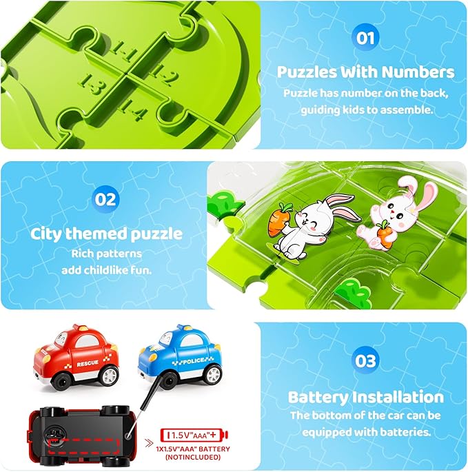 48 PCS Puzzle Race Track Car Set Toys for Kids Boys, Puzzle Tracks Car for Boys Ages 3-5 4-6, Toddler Toys Gifts for 3 4 5 Year Old Kids, Ideal 3 4 5 6 Year Old Birthday Gifts