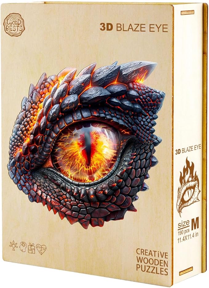 Jigfoxy Wooden Puzzles for Adults, 3D Blaze Eye Wood Puzzles Adult, Unique Animal Shape Wooden Jigsaw Puzzles for Adults, Birthday Gifts for Puzzle Lovers, Family (S-8.5 * 8.5in-90pcs)