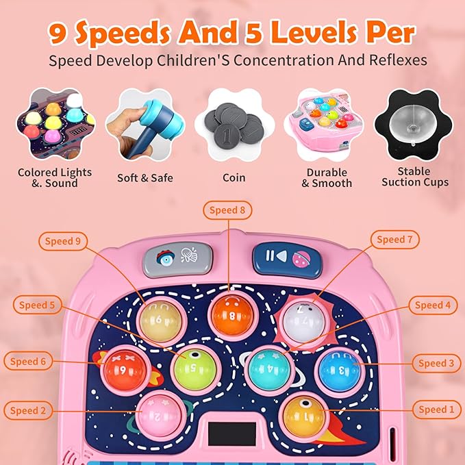 Whack a Mole Game, Toys for Ages 3-4 5-7 8-12 Girls Boys, Whack Game for Toddlers, Gifts for 3 4 5 6+ Year Old Girls Boys, Early Learning Educational Toys with 2 Hammers Sound & Light