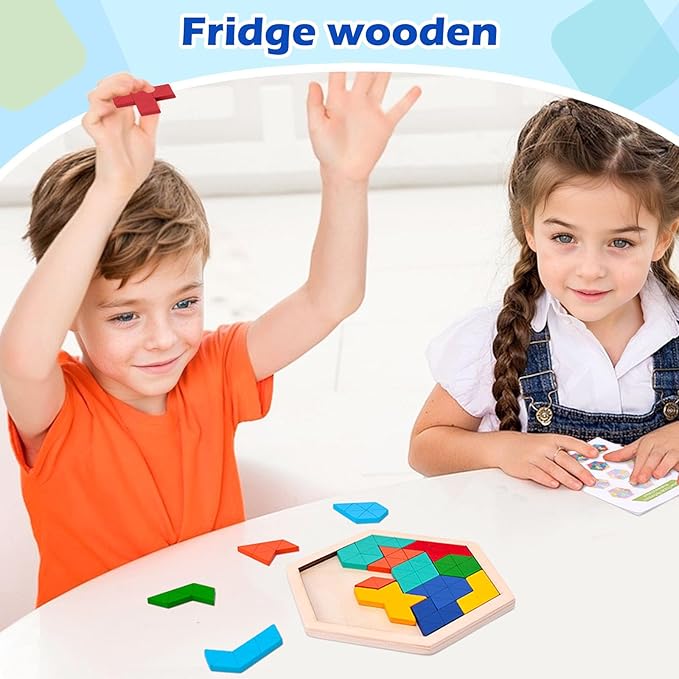 3 otters Wooden Puzzles for Kids, Educational Brain Teaser Game, Shape Sorting Board with Guide Book, Montessori Learning Toys