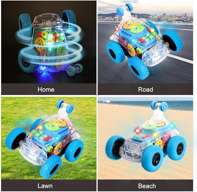 TAKIHON Sensory Toys for Kids with Autism,Light Up Toys Car for Toddlers 1-3,Bump and Go Toy Car with Colorful Moving Gears,Music,LED Effect,360°Rolling Twister,Monster Truck Toy,Toddler Car