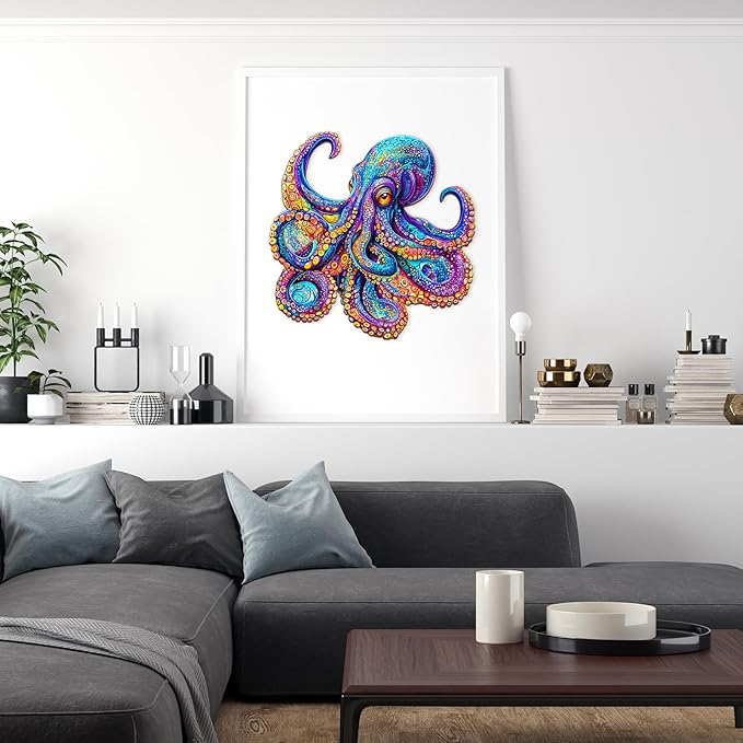 Wooden Puzzles for Adults, Wooden Jigsaw Puzzles for Adults, Wood Puzzles Adult-Colorful Octopus Unique Shaped Octopus Puzzle, Creative Birthday Gifts for Friends Family Game (13.4 * 13.3in 265pcs)