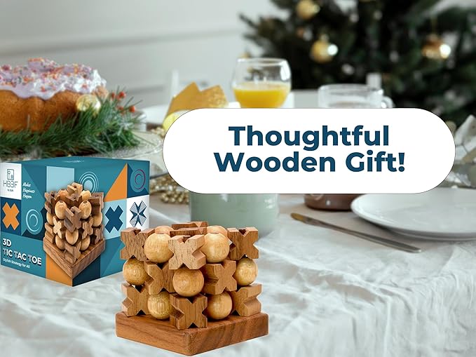 BSIRI 3D Wooden Tic Tac Toe - Rustic Coffee Table Decor, Unique Gifts for Special Occasions, Fun for All Ages in Strategic Game Night, Family Games, and More