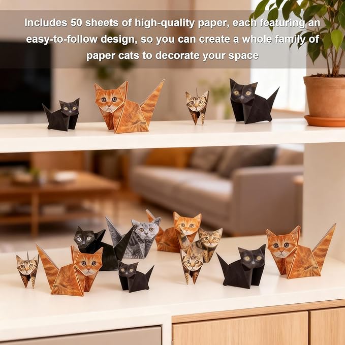 DIY Paper Cats - 50 Sheets DIY Origami Paper to Fold Cute Cat Figures, Fun Craft Activity for Adults & Kids, Desk Decoration & Gift for Cat Lovers(Dog, 50pcs)