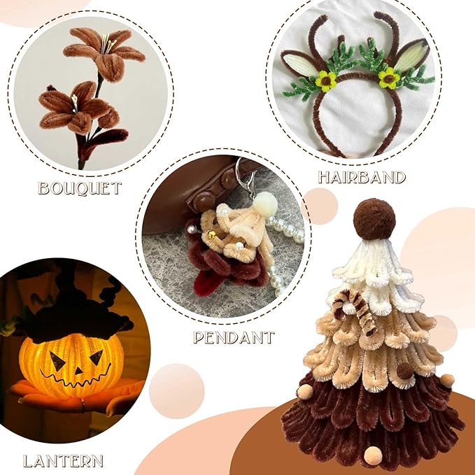 URSDIART (350pcs/Set) Brown Pipe Cleaners and Wiggle Eyes, Solid Color Halloween Chenille Stems Pipe Cleaners Bulk 12 Inch Pipe Cleaners for Crafts DIY Creative, Christmas Decoration Art Supplies