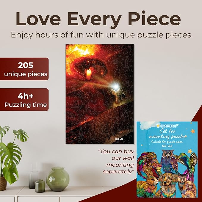 Crafthub Lord of The Rings Wooden Puzzles for Adults – A3 Size with 205 Pieces Wood Puzzles – You Shall Not Pass – Jigsaw Puzzles with Unique Shapes – 10.5" x 15.5"