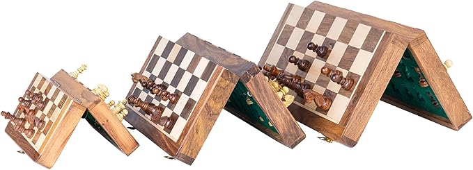 INTAJ Magnetic Wooden Chess Set – 10 Inch Folding Travel Chess Board for Adults and Kids | Handcrafted Acacia Wood Game with Storage Compartment | Decorative Medium Chess Set for Gift and Learning