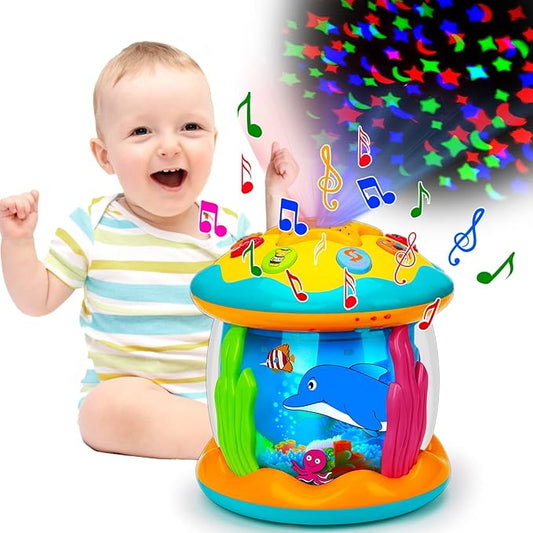 Tsomtto Baby Toys 6 to 12 Months Musical Light Up Tummy Time Toy Ocean Rotating Projector for Infant 3-6 7 8 9 12-18 Month Baby Aquarium Learning Crawling Birthday Gifts for 1 2 3 Year Old Boys Girls