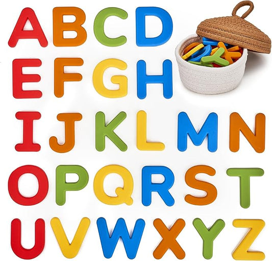 JoyCat Silicone Alphabet Magnetic Letters, 26 Uppercase ABC Fridge Magnets for Toddlers 1-3 & Kids, Baby Learning Refrigerator Toy Set, Preschool Birthday Gifts for Boys & Girls (Vibrant Color)