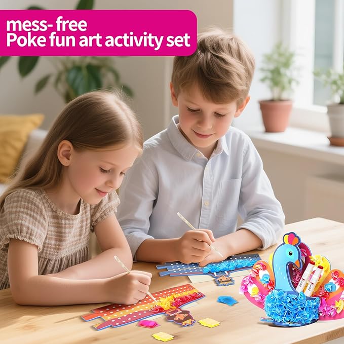 HENUIE Princess Poke Art Kit, Mess-Free 3D DIY Craft, 7 Royal Stand-Alone Figures for Display & Pretend Play, Educational Activity & Gift for Girls & Boys, Ages 4-9