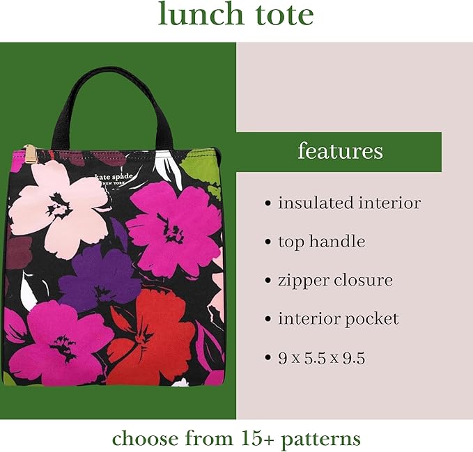 Kate Spade New York Cute Lunch Bag for Women, Large Capacity Lunch Tote, Adult Lunch Box with Silver Thermal Insulated Interior Lining and Storage Pocket (Painterly Blooms)