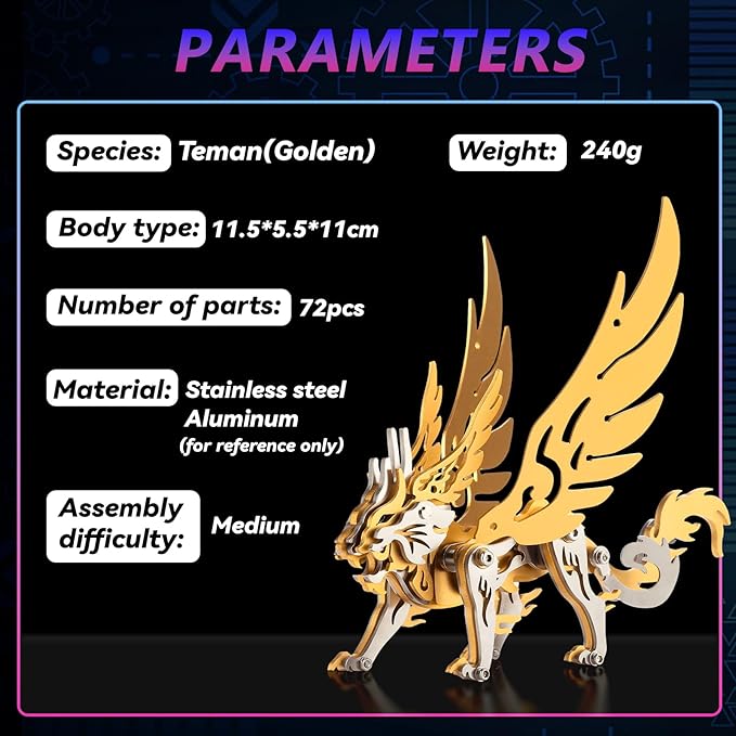 3D Metal Puzzles,3D Metal Puzzle for Adults,Mechanical Model Kit Tian Meng Gold,Steel 3D Puzzles Stainless Steel Ornaments for Adults Home Decor Art Craft Gifts Toys.