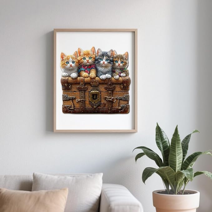 Wooden Puzzles for Adults - Cute Kitten Trunk Wood Puzzles Adult - Unique Animal Shape Wooden Jigsaw Puzzles for Adults - Birthday Gifts for Puzzle Lovers, Family (10.5 * 11in)