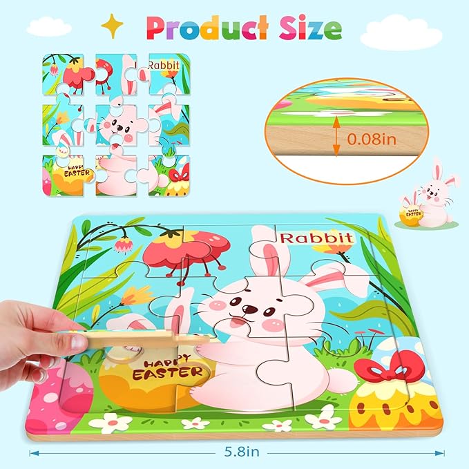 Wooden Puzzles for Toddlers, 8 Pack Farm Animal Jigsaw Puzzles for Kids3-5, 9 Pieces Preschool Learning Activities, Learning & Educational Toys, Gift for Boys, Girls
