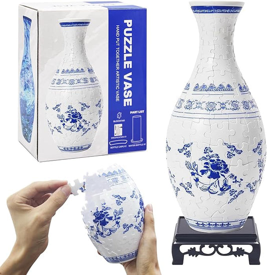 3D Puzzle Vase with LED Light - 160 Pieces DIY Flower Vase Kit for Adults, Decorative Crafts for Flower Arrangement and Home Decoration (Light Blue)