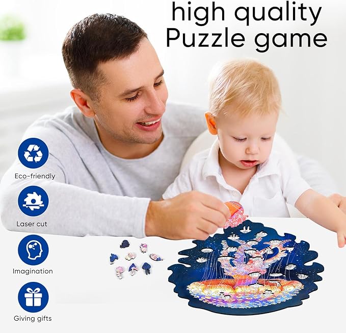 delobil Wooden Puzzles for Adults, Jellyfish Jigsaw Puzzles 200 Pieces, Unique Shape Puzzles for Adults and Kids, 11.7 x 9 Inches Medium Size, Fun Challenging Puzzles Family Game