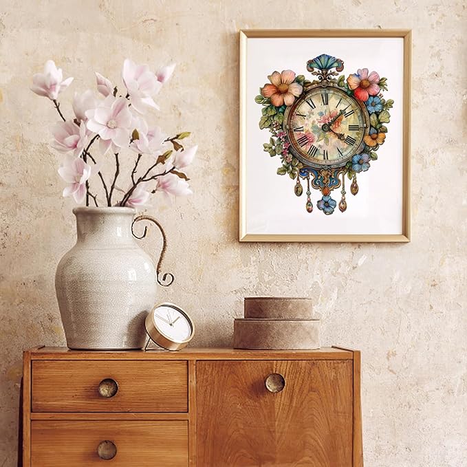 Wooden Jigsaw Puzzles, Flower Clock Wooden Puzzles for Adults 200 Pieces, Unique Shaped Wood Puzzle, Beautiful Package, Best Gift for Adults and Kids, Family Game,12.2'' x 10.6''