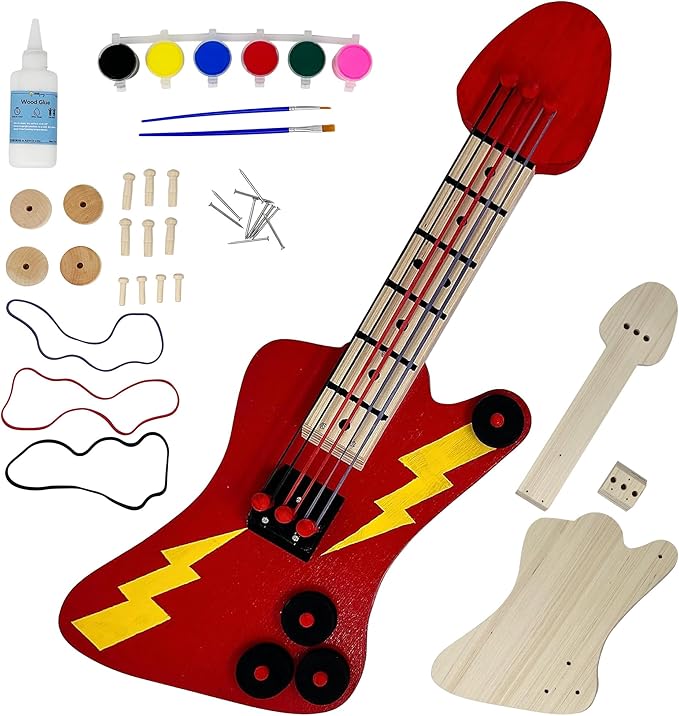SparkJump DIY Wood Building Kits, STEM Woodworking Kit for Kids, Creative Fun Craft Projects, Great Gift for Boys & Girls (Wooden Guitar, 1-Pack)