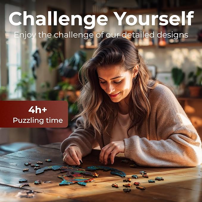 CRAFTHUB Animal Wooden Puzzles for Adults – A3 Vibrant Sea Turtle with 122 Pieces – Jigsaw Puzzles with Unique Animal Shapes – 10.7" x 10.3"