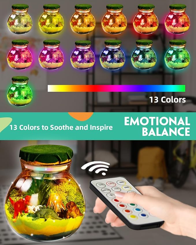 Light-Up Dinosaur Terrarium Kit for Kids, DIY Dino Toys Arts & Crafts Gift for Kid Boys Age 4 5 6 7 8-12 Years Old, LED Night Light with Remote, Birthday Easter Back to School Decoration Present