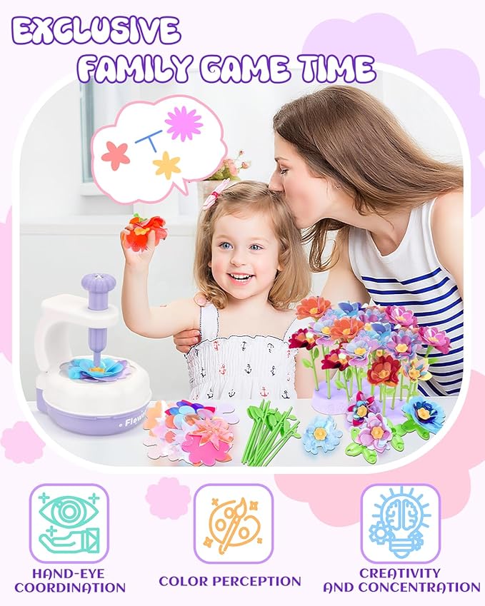 PERRYHOME Fabric Flower Bouquets Toys, 300+ Pcs DIY Flower Crafts for Kids, 2 Gameplays Educational Arts & Crafts Toy, Thanksgiving Birthday and Christmas Gift for 3 4 5 6 7 8 Years Toddler Girl