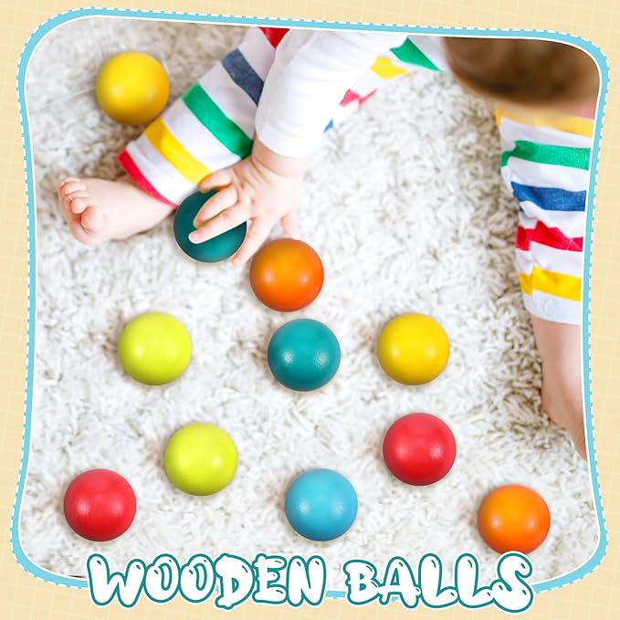 Bucherry 12 Pcs Montessori Wooden Balls 1.8 Inch Wooden Replacement Ball Educational Counting Toys Preschool Learning Material for Montessori(Fresh Color)