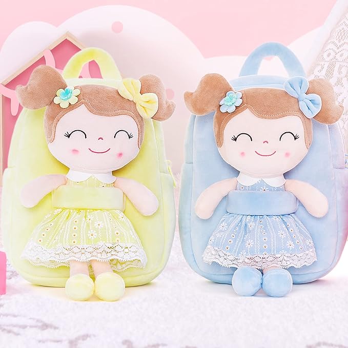 Gloveleya Back to School Gifts for Girls Kids Backpack Toddler Girls Backpacks with Soft Plush Spring Girl Doll Toys Yellow 9"…