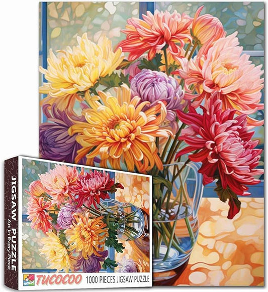 Flowers Floral Jigsaw Puzzle，Persian Chrysanthemum in Vase 1000 Pieces Jigsaw Puzzles for Adults，27 x 20 Inches Puzzles for Family，HD Quality Flowers Puzzle，Family Activity Perfect for Game Night