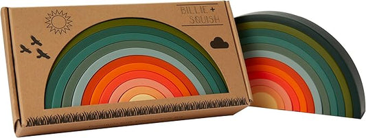 Silicone Rainbow Stacking Toy - Largest on The Market 12 Layer Montessori Toys for Toddlers Stacker Learning and Development Toy - Boho Baby Color (Jungle)