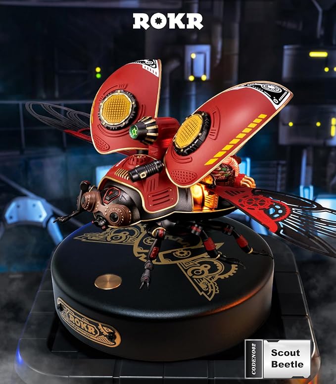 ROKR 3D Metal Model Kits for Adults Scout Beetle - 147PCS 3D Metal Puzzle Electric Mechanical Plastic Building Kit Hobby Kit Gift for Adults