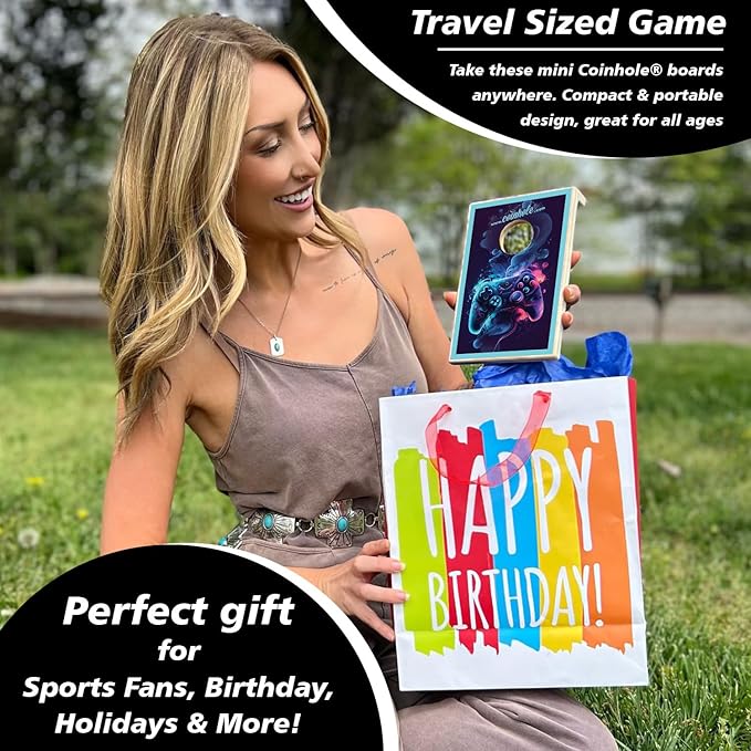 Coinhole Desktop Coin Bouncing Party Game Set | Tabletop Cornhole Board Game | Small Cornhole Travel Game Includes Coins