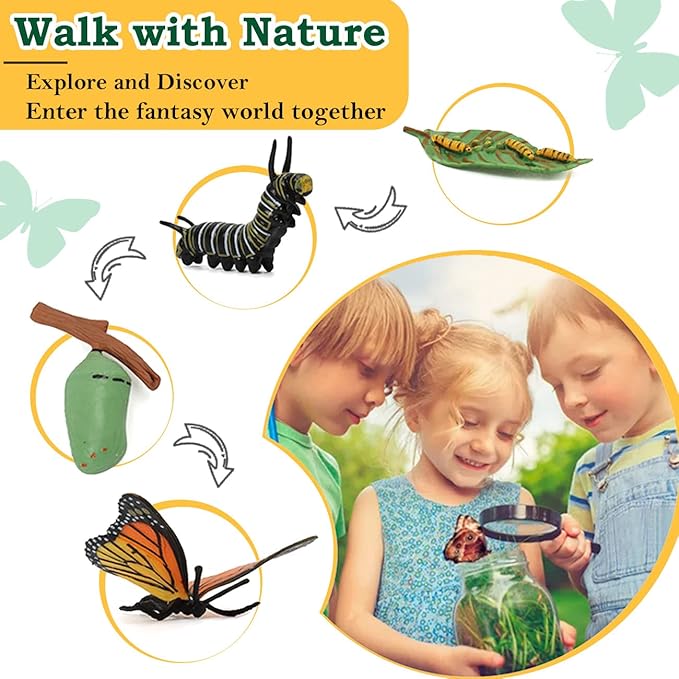 Life Cycle Learning Toys for Kids: Life Science Education Kits with Butterfly, Frog, Chicken, Mantis, Bee, Plants - 25 Pieces Animal Figurines Montessori Toys for Children Age 3 4 5 6 7 8+