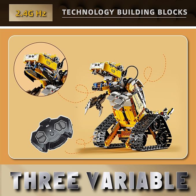 Robot Building Set with Remote Control, Tracked RC Robotics Building Toys Kit, 3 in 1 Models | Wall Robot/Mech Dinosaur/Military Tank Assembly Toy for Kids and Adults (632pcs)