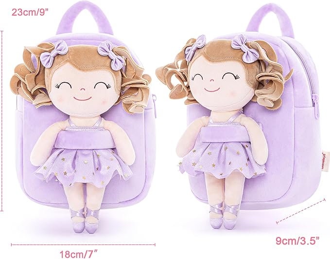 Gloveleya Toddler Backpack Baby Ballerina Girl Gifts Plush Curly Hair Ballet Backpack - White Purple 9 inches