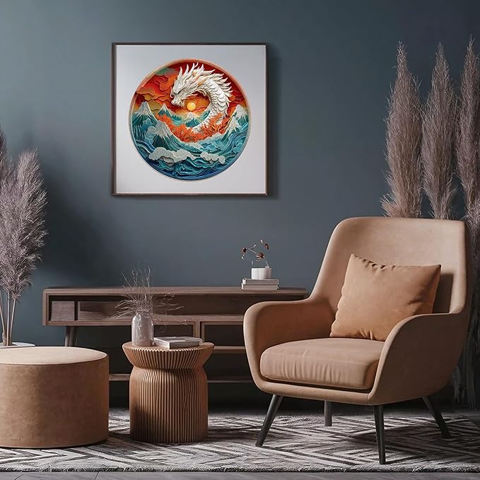 Wooden Jigsaw Puzzles, Colorful Dragon Wooden Puzzles for Adults with Unique Shape, Adult Jigsaw Puzzle, Birthday Gifts for Adults, 11.4"x11.4"-200pcs