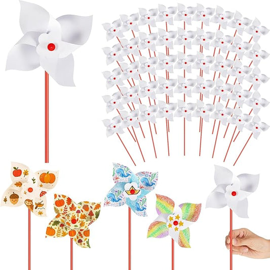 800 Pcs DIY Paper Pinwheels for Kids Bulk Fall Summer Craft Kits White Blank Paper Pinwheels for Girl Boy School Group Activities Daycare Home Graffiti Art Craft Party Halloween Christmas (5.12 Inch)