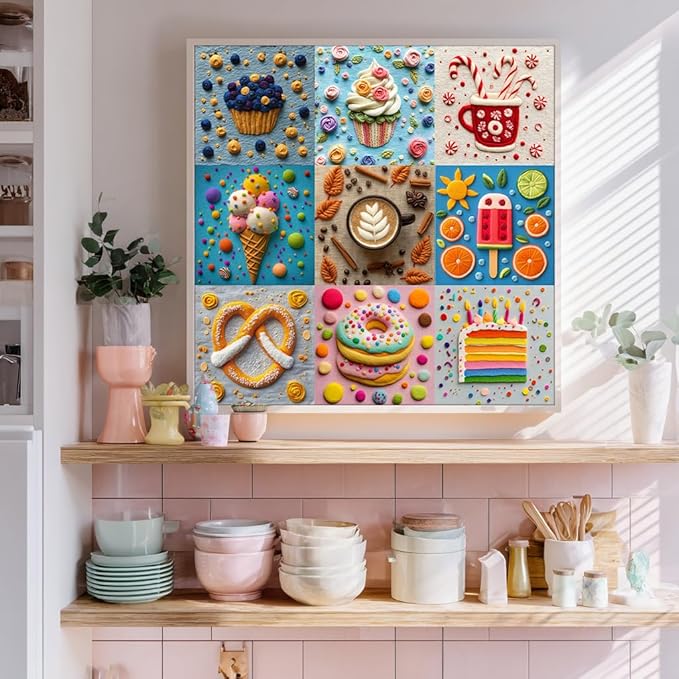 Bgraamiens 1000 Piece Jigsaw Puzzles for Adults – Sweet Life Dessert Grid – Colorful Food Art Puzzle with Cake, Coffee, Candy and Ice Cream – Bright Fun Gift for Relaxation