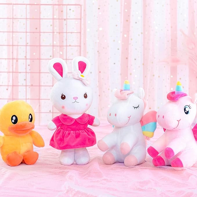 Gloveleya Kids Backpack Girl Backpack Toddler Girl Backpacks with Stuffed Bunny Toy Rose Red 9''