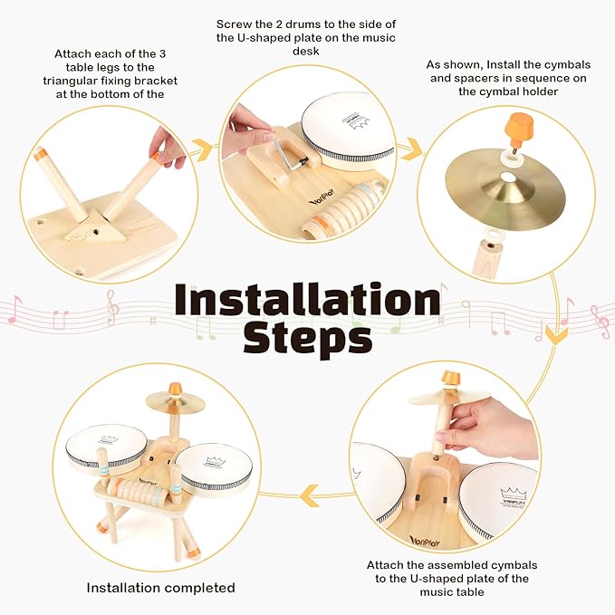 Toddler Drum Set - 5 in 1 Wooden Musical Toys for Toddlers 3+, Montessori Toys for Baby Boy Girls Easter Birthday Gifts for Kids Age 3 4 5 6