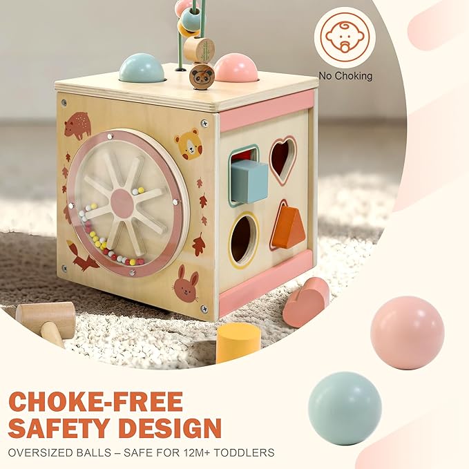 Wooden Activity Cube for 1 Year Old | 7-in-1,Montessori Baby Toys,Educational Toy for Toddlers, First Birthday Gift for Toddlers