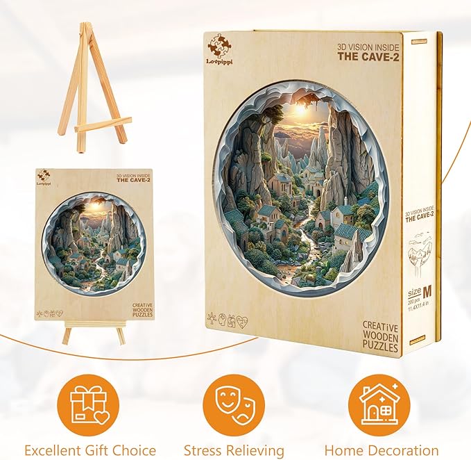 Wooden Puzzles for Adults, Wooden Jigsaw Puzzles for Adults Kids, 3D Vision Inside The Cave-2 Unique Shaped Wood Puzzles Adult, Creative Birthday Gifts for Friends Family Game (13.4 * 13.4in 300pcs)